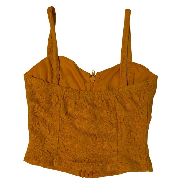 3 For 25 Charlotte Russe Mustard Yellow Lace- zip-Up Crop Top - Size Small - Picture 3 of 3